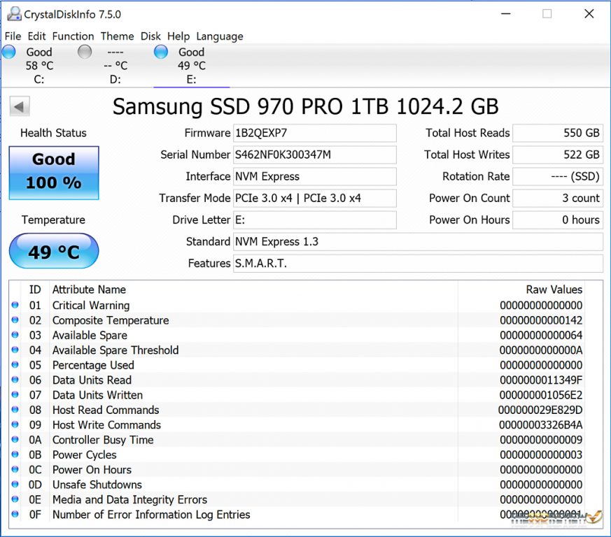 crystal disk mark setting for samsung 950 pro m.2